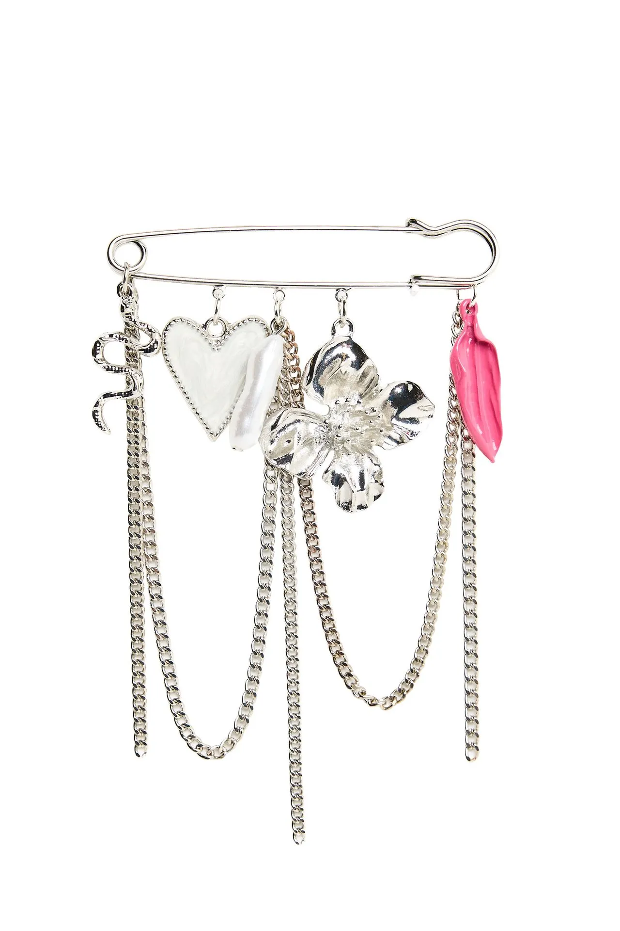Zilverkleurige speldbroche met hangers