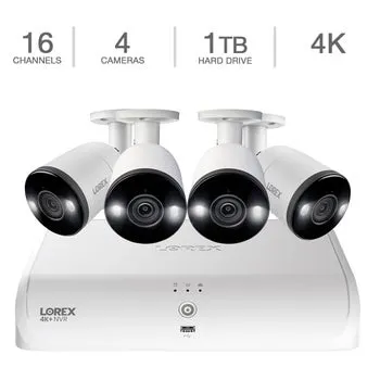 Lorex Fusion 4K 16-Channel 1TB NVR Wired System with 4 Smart Deterrence Cameras
