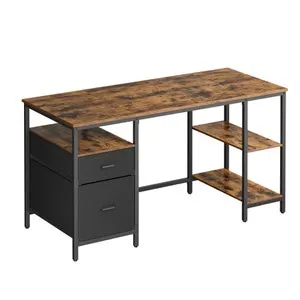 Escritorio, Mesa de Ordenador, con 3 Estantes, 60 x 140 x 76 cm, para Oficina, Salón, Estilo Industrial, Marrón Rústico y Negro