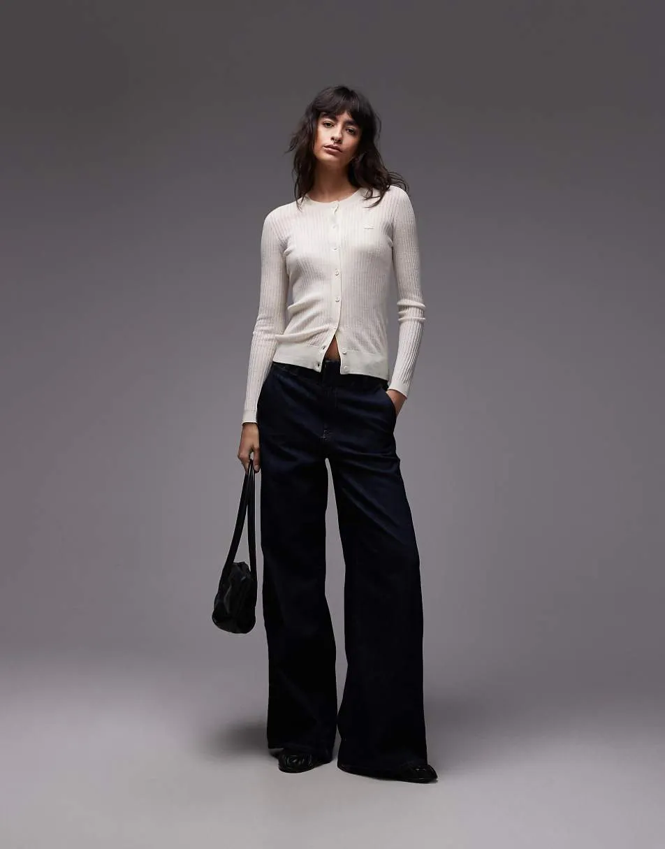 Lacoste sheer knitted cardigan in white