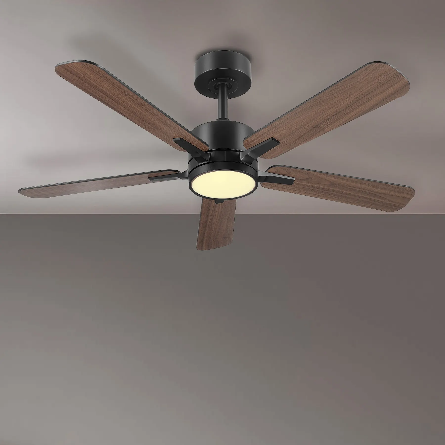 Harbor Breeze Northbrook 42-in Matte Black with Matte Blades LED Covered Outdoor Ceiling Fan With Light and Remote Control Included 5 -Blade