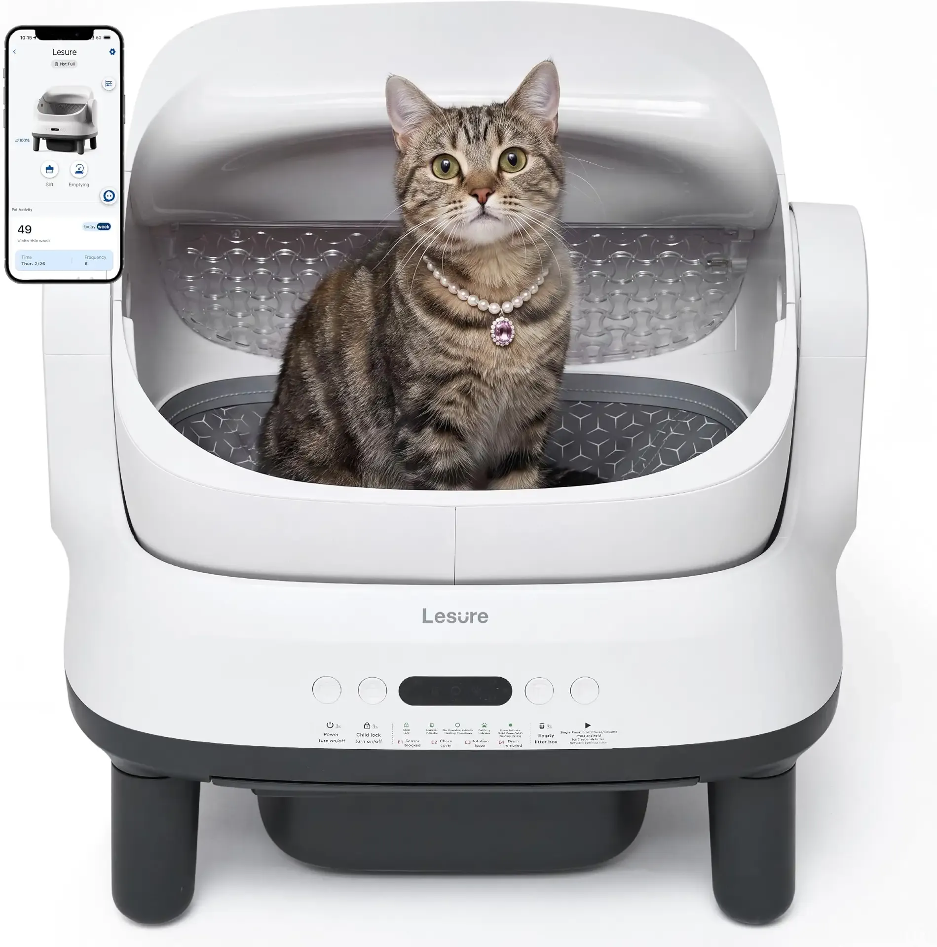 Lesure Self Cleaning Litter Box - Open-Top Automatic Cat Litter Box with APP Control & Anti-Pinch Sensor, for 3.3~18 lbs Cats, Odor Control, Includes 2 Sifters & 1 Roll Waste Bags