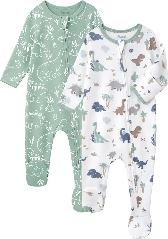 Baby Sleepers 100% Cotton Footie Pajamas, Newborn 0-3 3-6 6-9 Months with 2-Way Zipper, 2pcs PJs Baby Boy Clothes