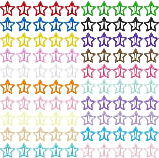 Star Hair Clips Multiple Colors Snap Hair Barrettes Non Slip Star Hair Accessories Metal Hair Clips for Girls Women -100PCS 1.18"