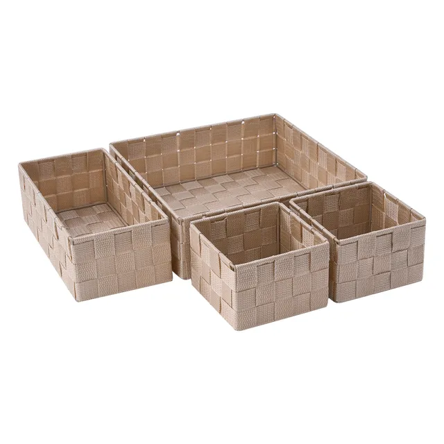 Set di 4 pezzi, Cesta in polipropilene SENSEA Silk beige P 28 x L 28 x H 9 cm