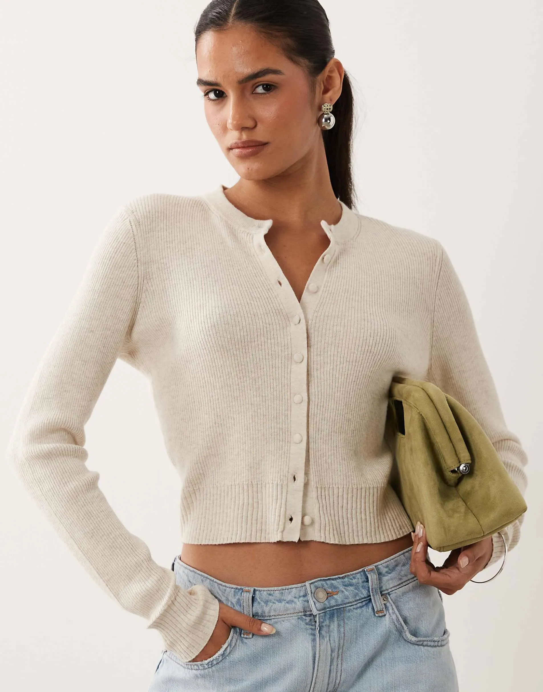 Abercrombie & Fitch knitted micro cardigan in cream