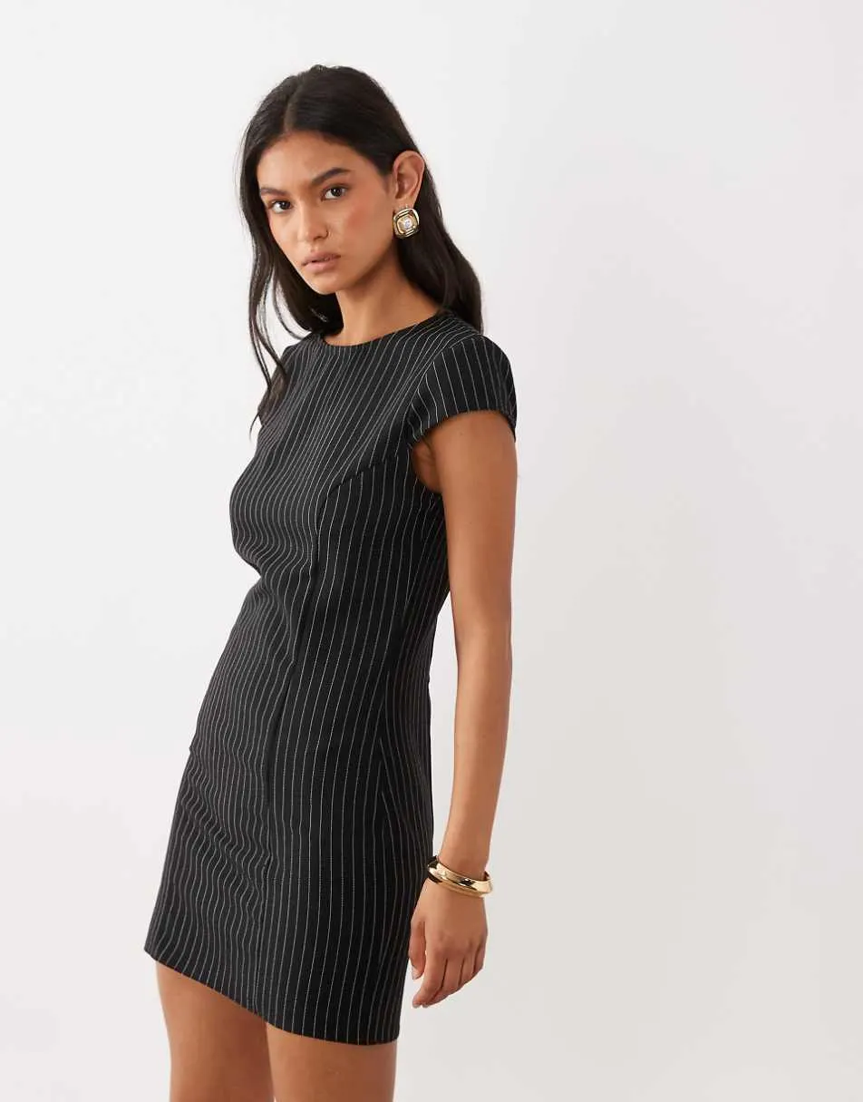 ASOS DESIGN mini dress with cap sleeve in chocolate pinstripe