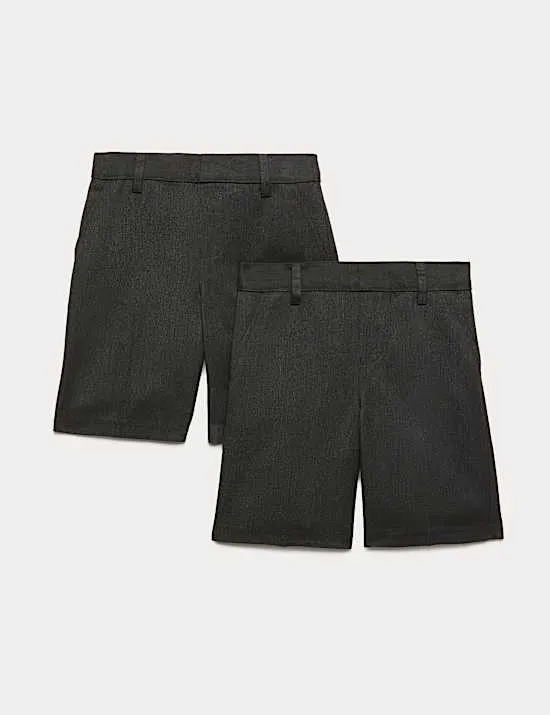 2 Pack Boys' Regular Leg School Shorts (2-15 Yrs)