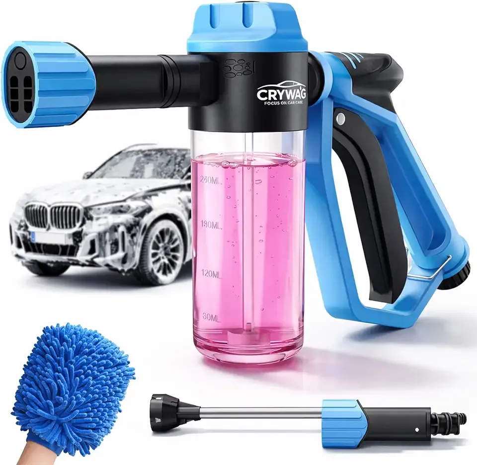Car Wash Foam Gun for Garden Hose, Foam Cannon Car Wash Kit with Microfiber Wash Mitt, High Pressure Nozzle & 3 Spray Modes, Hose Foam Blaster for Cars, Trucks, RV, Motorcycle Cleaning - Blue