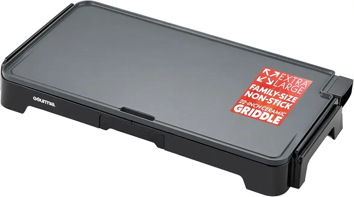 Gourmia 22 Inch XL Electric Griddle Pan - Nonstick Extra Large Flat Top Ceramic Surface, Countertop Cooker, Adjustable 200°F–400°F, Pull-Out Drip Tray, Compact Handle-Free Design