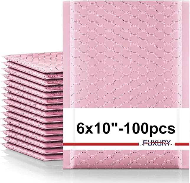 Fuxury Bubble Mailers 6x10" 100 Pack Light Pink Padded Envelopes Self Seal | Usable Size 6x9” Mailing Envelopes Bubble Padded Shipping…