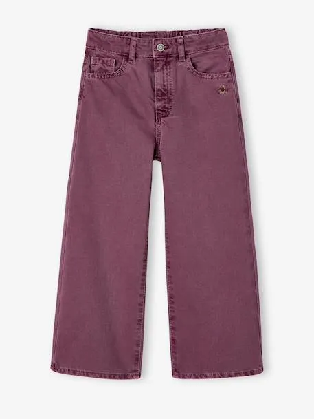 Pantalon fille large couleur - prune
