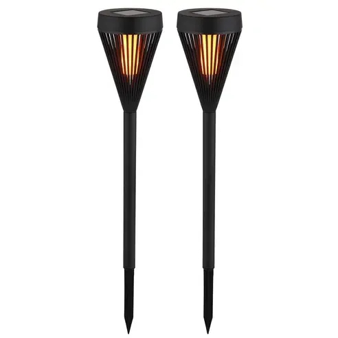 2er-Set LED-Solarleuchten - schwarz matt - opal - Fire-Effect