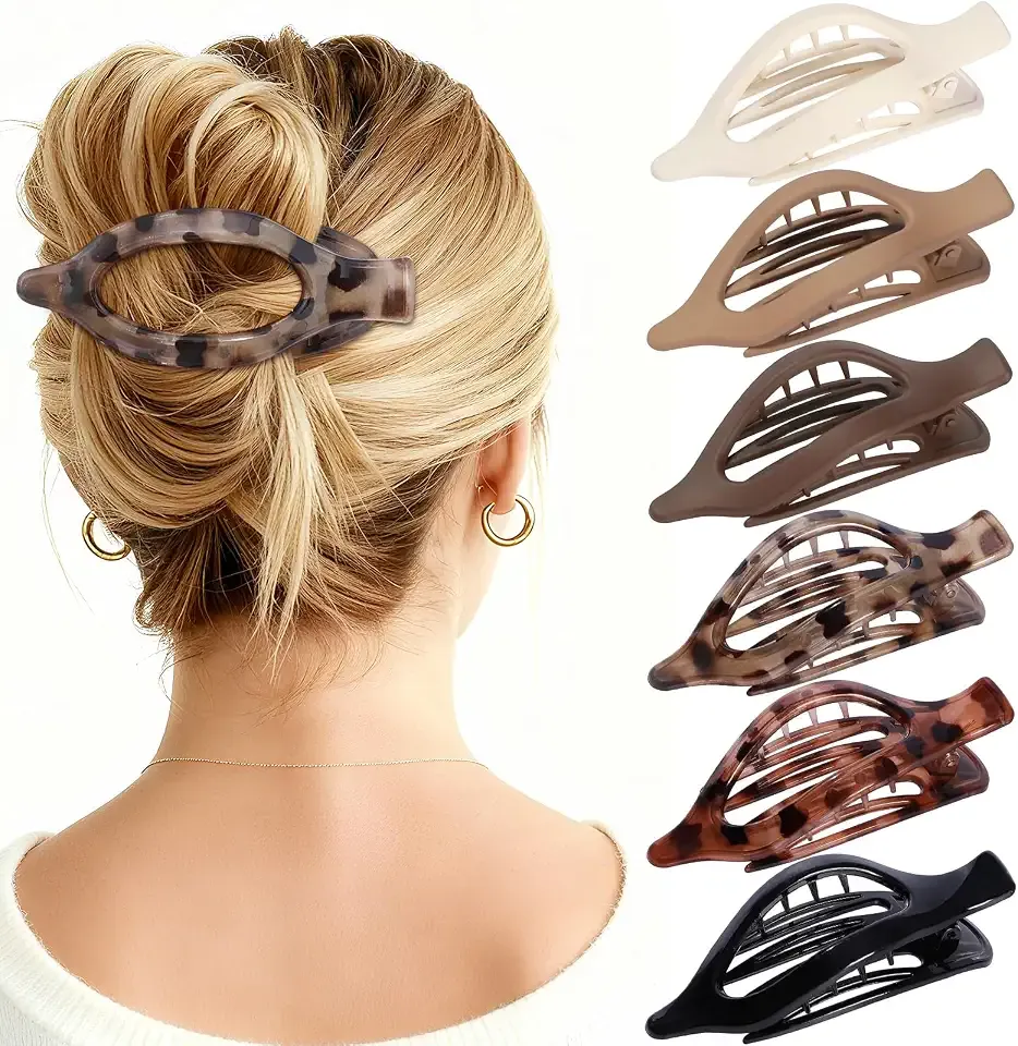 Flat Hair Clips for Women - 6 PCS French Flat Claw Clips Medium Hair Clips for Girls Large Hair Claw Clips for Thick or Thin Hair Strong Hold No Slip Hair Accessories for women (Transparent)