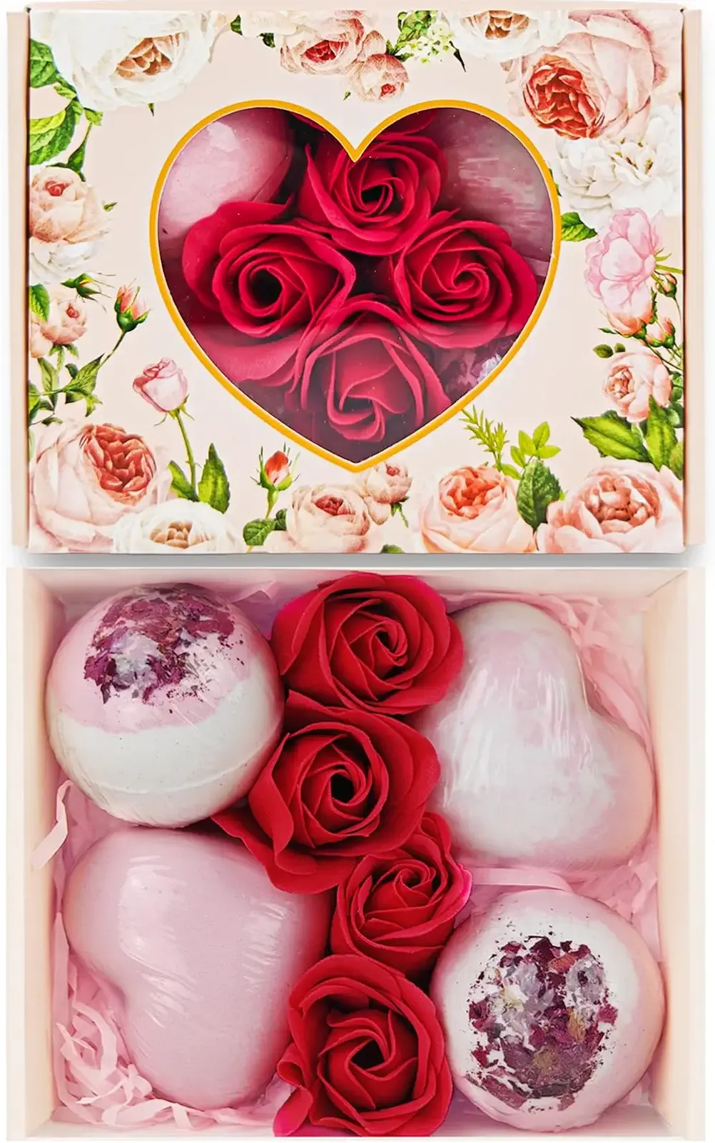 Valentines Bath Bombs Shower Steamers: Handmade Natural Bath Balls with Surprise for Women Gift Set - Relaxing Bubble Bathbombs Scented Rose Hearts Flower Romantic Birthday for Girls Kids Mom