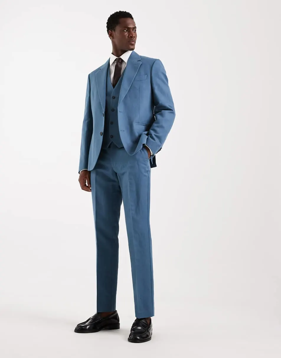 ASOS DESIGN slim suit trousers in linen rich mid blue twill