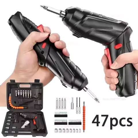 47Pcs Rechargeable Electric Screwdriver Kit 3.6V Cordless Lithium Power Tool Set Foldable Home DIY Repair Household Hand Tools