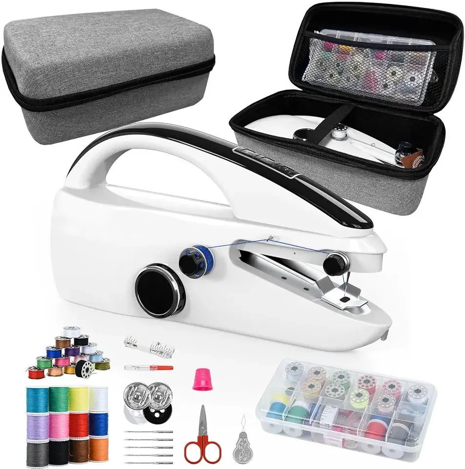 Handheld Sewing Machine,Portable Hand Sewing Machines Quick Stitch Mini Mender with 20 Thread Spools & Complete Accessory Kit, Electric Fabric Repair Tool for Clothes,Travel & Home Emergency Use.