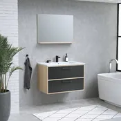 Ensemble meuble CUT bois, noir mat l,80 cm avec vasque céramique et miroir