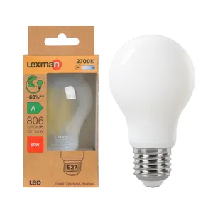 Lampadina LED filamento, E27 goccia, opaco, 3.8W= 806 LM (equiv 60 W), classe energetica A, LEXMAN