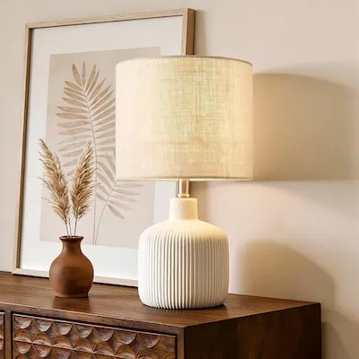 23-in Bronze LED Touch Table Lamp with Linen Shade 2 -Set