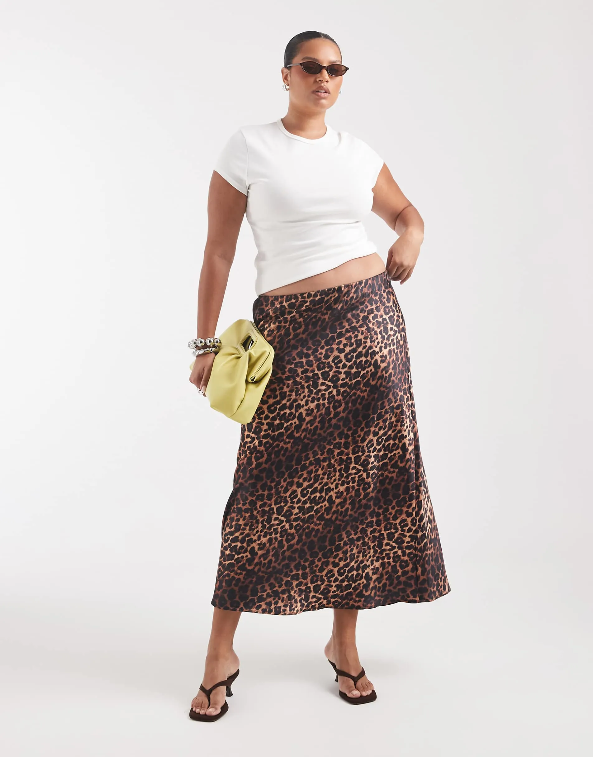 ASOS DESIGN Curve satin bias maxi skirt in animal print