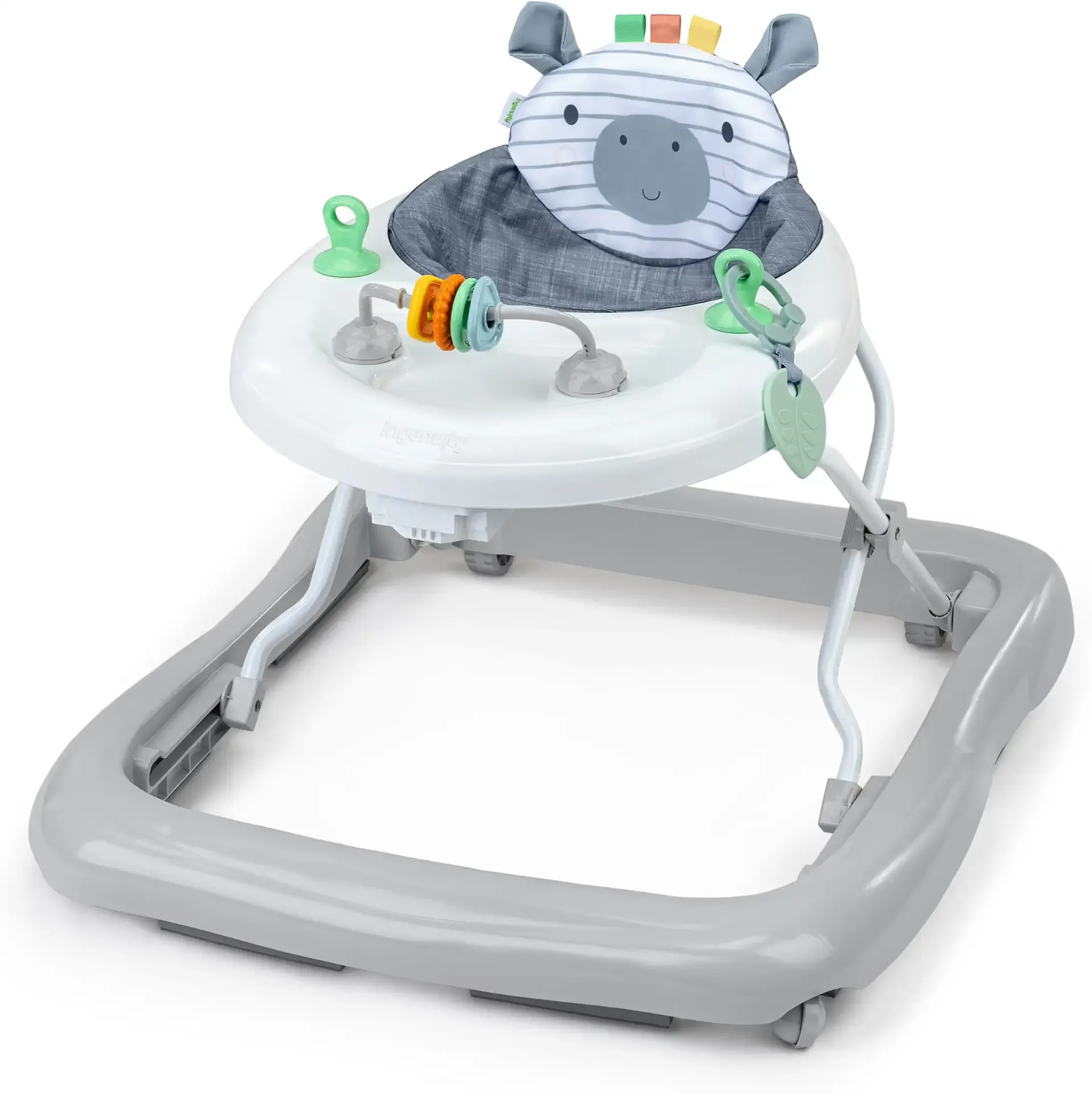 Ingenuity Smooth Strides Activity Baby Walker - Chambray, Developmental Walker, 3 Adjustable Heights, Toys Included, 6M-12M