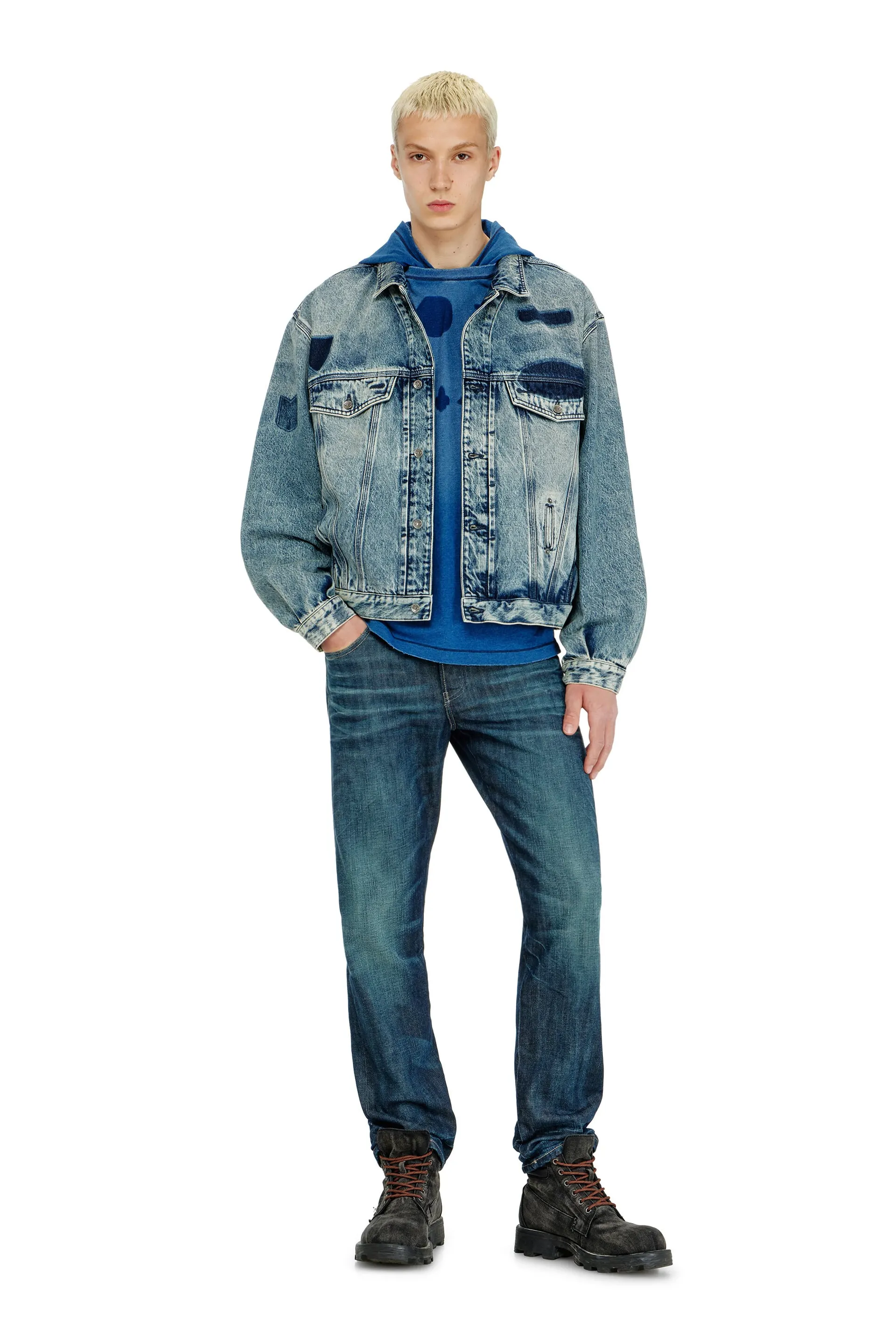 Trucker jacket with patch effects
