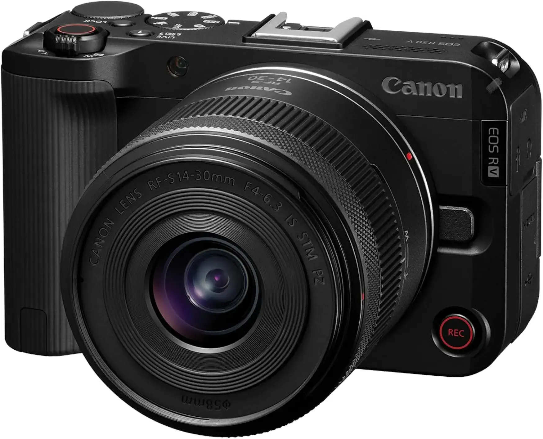 Canon EOS R50 V Mirrorless Camera with RF-S14-30mm F4-6.3 is STM PZ Lens, APS-C Sensor, 24.2 Megapixels, Ultra-Wide Zoom, Fast Autofocus, Vlogging and Live Streaming Kit for Content Creators, Black
