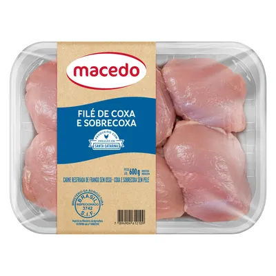 filé de coxa e sobrecoxa de frango macedo bandeja 600g