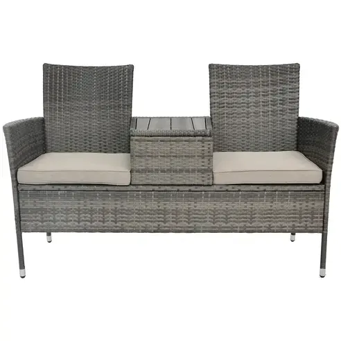 2-Sitzer Gartenbank - grau-beige - integrierter Tisch