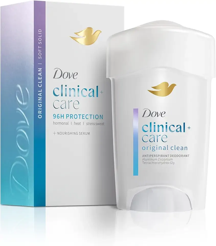 Dove Clinical Protection Antiperspirant Deodorant For Sweat and Odor Protection Original Clean Antiperspirant For Women Made With 1/4 Moisturizers 1.7 oz