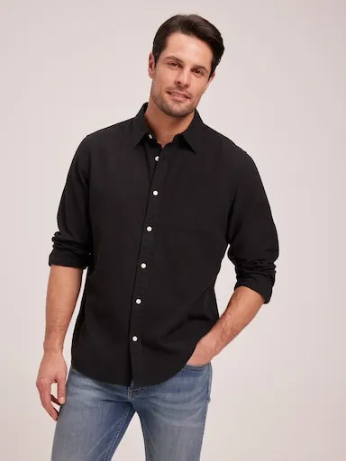 Just Jeans Long Sleeve Linen Blend Plain Shirt
