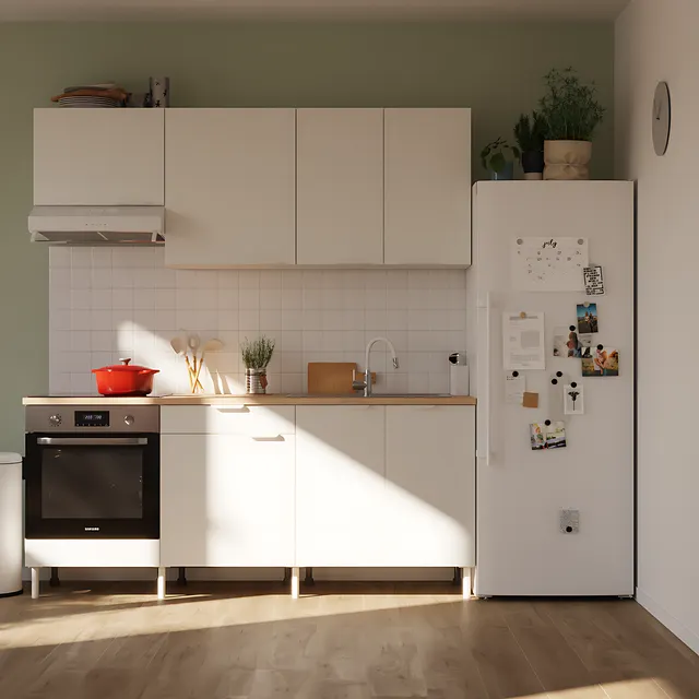 Cocina en kit Eleki blanca 3 módulos altos + 3 bajos L.200 x H.217 x P.58 cm