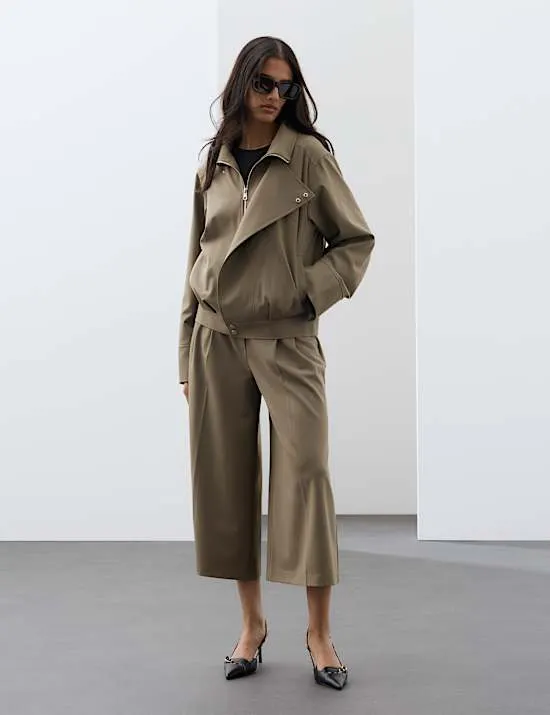 Wool Blend Tailored Wide Leg Culottes