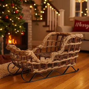 Trineo navideño "Suecia" de mimbre y alambre 38 x 41 x 43 h