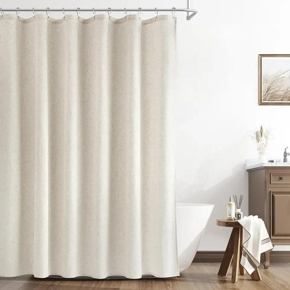 Naturoom Linen Shower Curtain, Country Boho Farmhouse Bath Decor Beige Ivory Shower Curtains for Bathroom Neutral Cloth Weighted Textured Fabric Bath Curtain Liner with Hooks, Natural Cream, 72 Inch