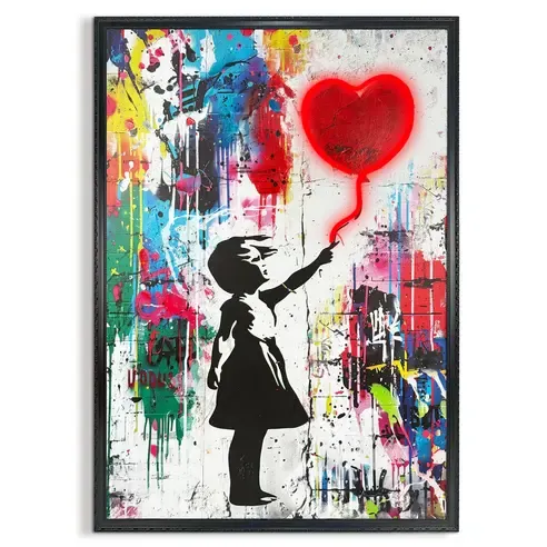 LED-Bild STREETART BALLOON GIRL - gerahmt - Timer - 70x100 cm