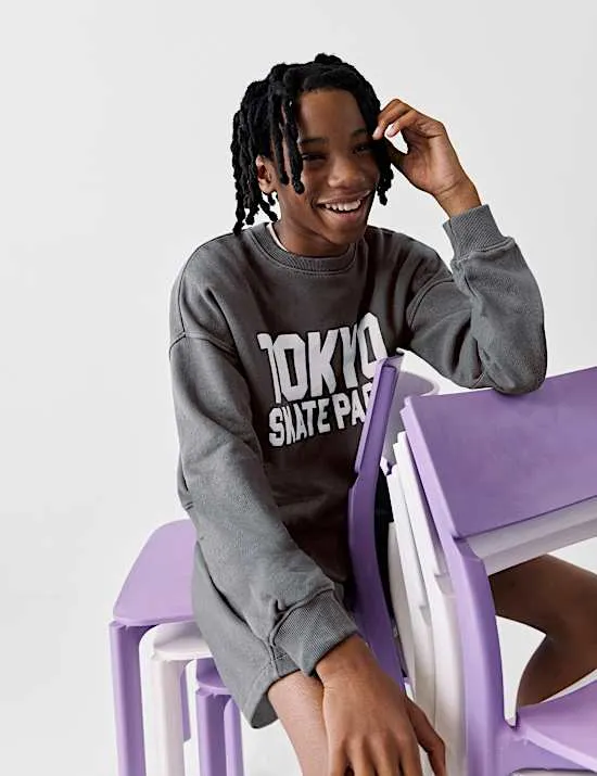 2-tlg. Outfit aus reiner Baumwolle bestehend aus einem Sweatshirt mit Grafik und Shorts (2–16 J.)