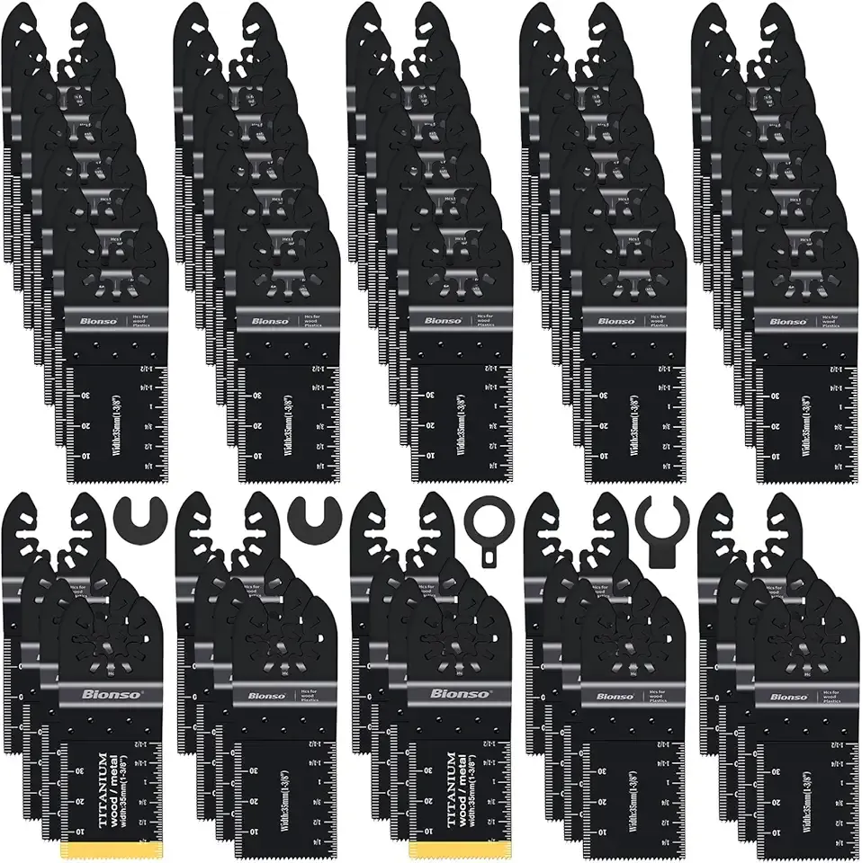 Bionso 55PCS Oscillating Saw Blades, Professional Universal Titanium Multitool Blades for Wood Plastics Metal, Quick Release Multi Tool Kits Fit Dewalt Ryobi Milwaukee Rockwell Fein Makita