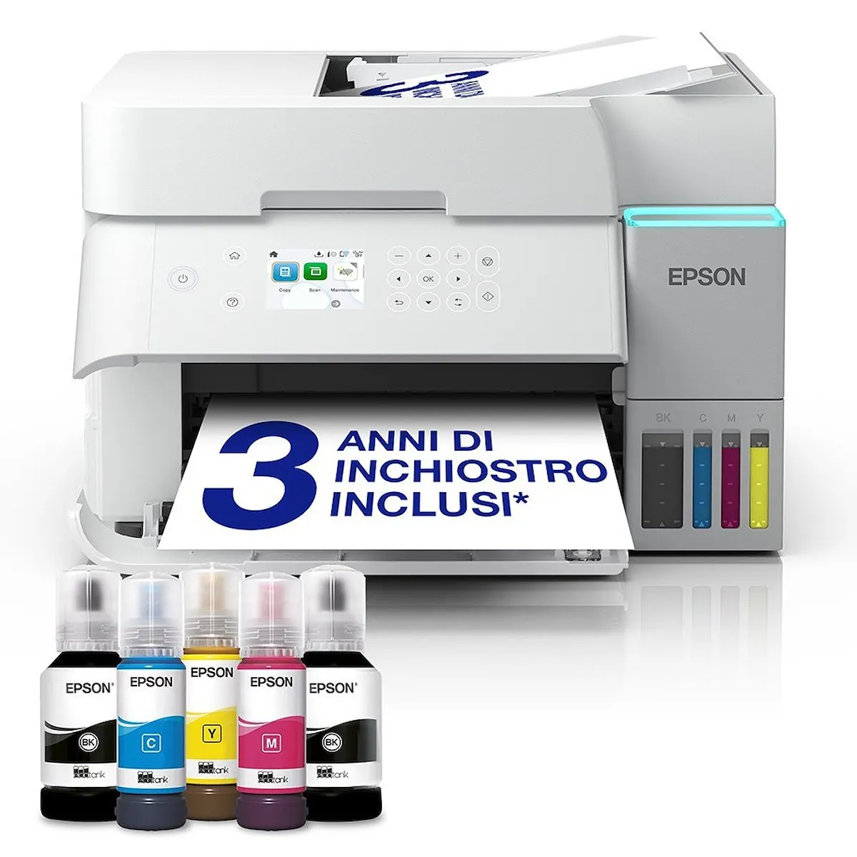EPSON - EcoTank ET - 3956 Stampante Inkjet Multifunzione A4, serbatoi ricaricabili, 3 anni inchiostro inclusi