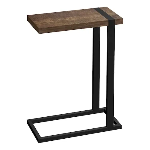Accent Table, C-shaped, End, Side, Snack, Living Room, Bedroom, Metal, Laminate, Brown, Black