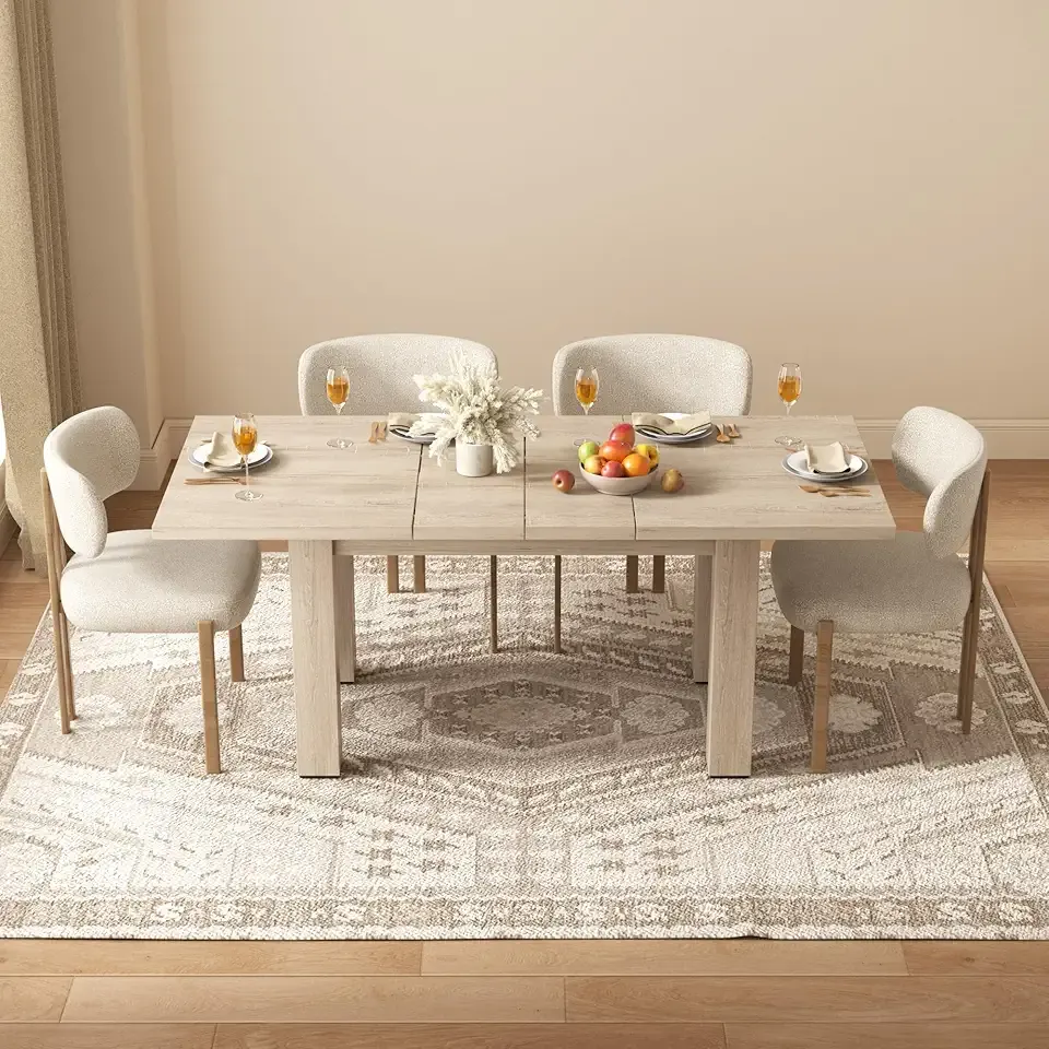 Extendable Dining Room Table, 55'' to 78'' Rustic Expandable Rectangle Dining Table for 6 8 10, Mid Century Modern Dining Table for Small Kitchens, Dining Office Areas, Oak