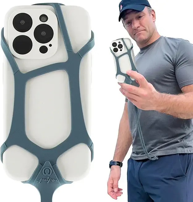 Pulpo Safety Cell Phone Lanyard Grey Fits Smartphones 6.1 to 6.8” - Anti Theft Phone Strap for Men & Women, Lanyards for Phones, Hiking Phone Holder & Cellphone Lanyard, Silicone Crossbody Straps