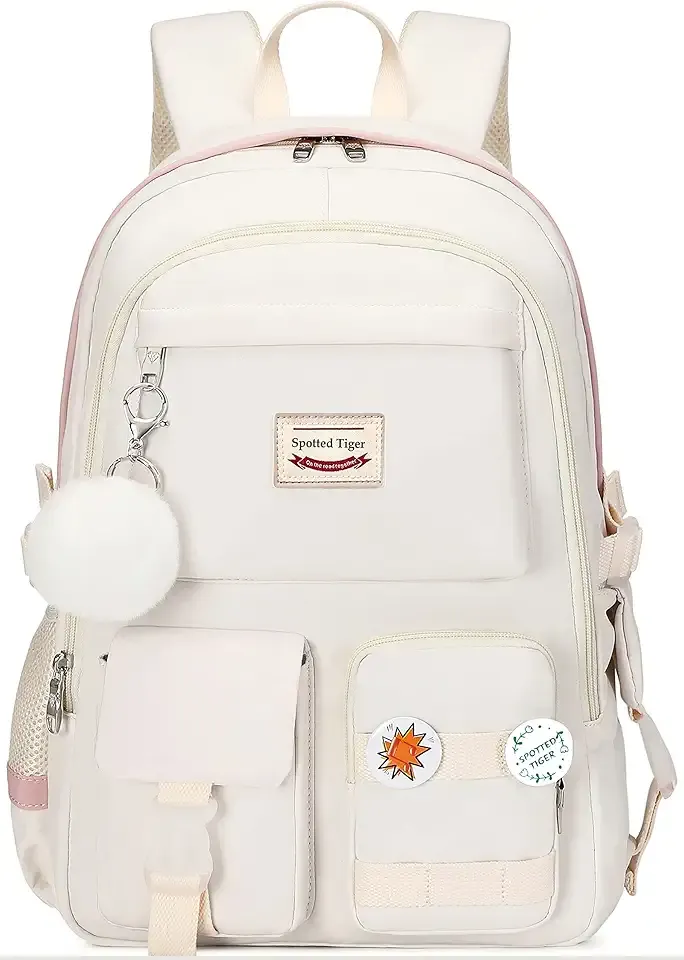 Girls Backpack Aesthetic Backpack for Teen Girl Cute School Bag Bookbag Anime School Backpacks for Girls (White)