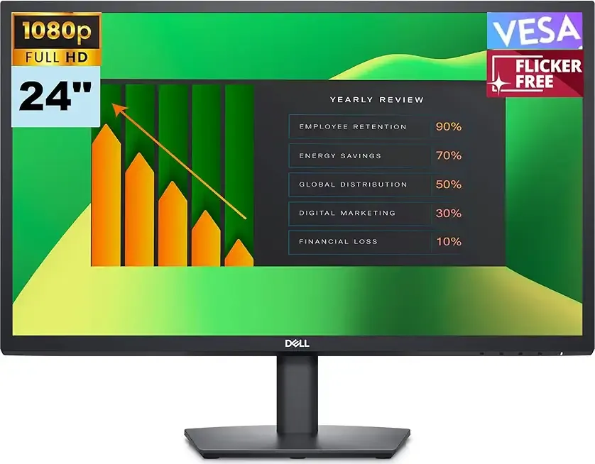 24" FHD VA Monitor with 5 ms Response Time, Flicker Free & Anti-Glare Display, VESA Mount Compatible (100x100mm), 1 x DisplayPort, VGA, Ideal for Home & Business, Black Color (2025 Latest Model)