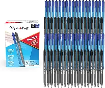Paper Mate InkJoy 100RT Ballpoint Pens, Medium Point (1.0mm), Black & Blue Ink, 72 Count - Bulk Pack for School, Home, Office, College, Note-Taking Paper Mate InkJoy 100RT Ballpoint Pens, Medium Point…