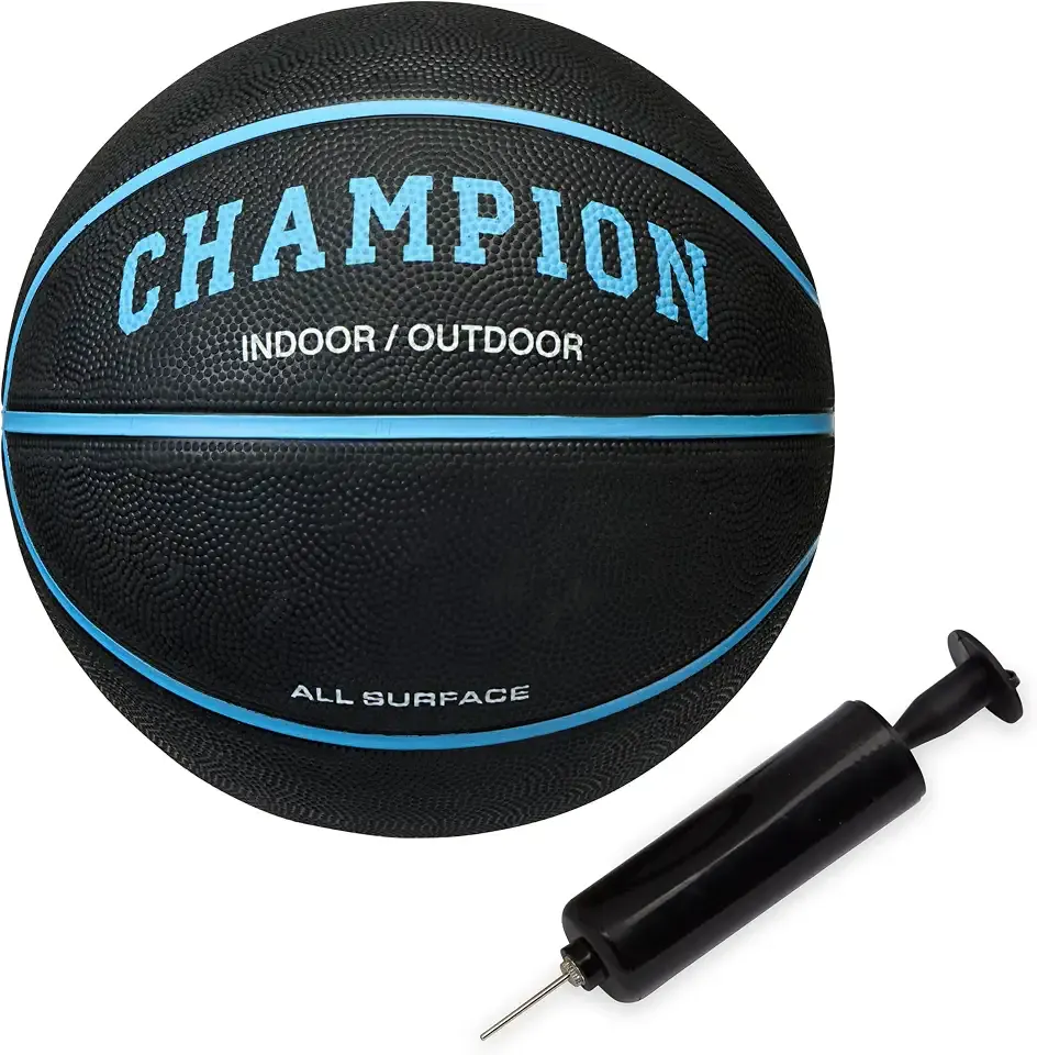 Champion Downtown Basketball - Durable Rubber Cover with Deep Channels for Better Control, Anti-Burst Butyl Bladder, Includes Ball Pump, for Indoor/Outdoor Play