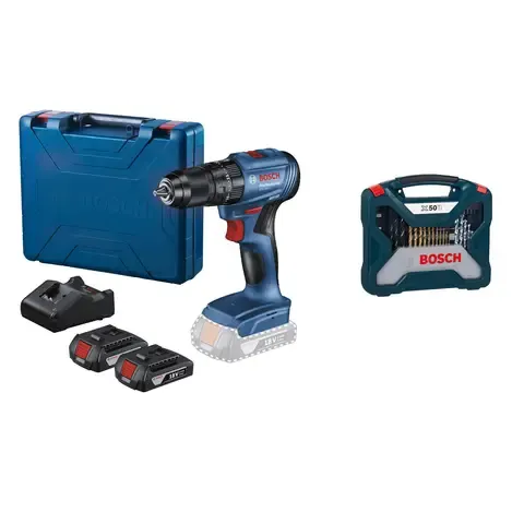 Taladro Percutor Inalámbrico 13 mm 18 V + 2 Baterías + 50 Accesorios