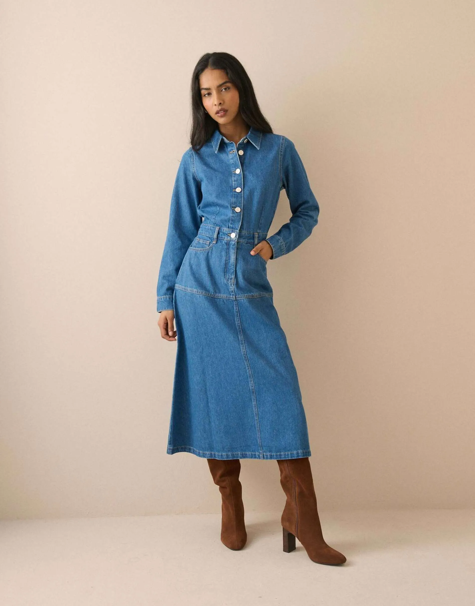 Nobody's Child Midi shirt dress in mid wash